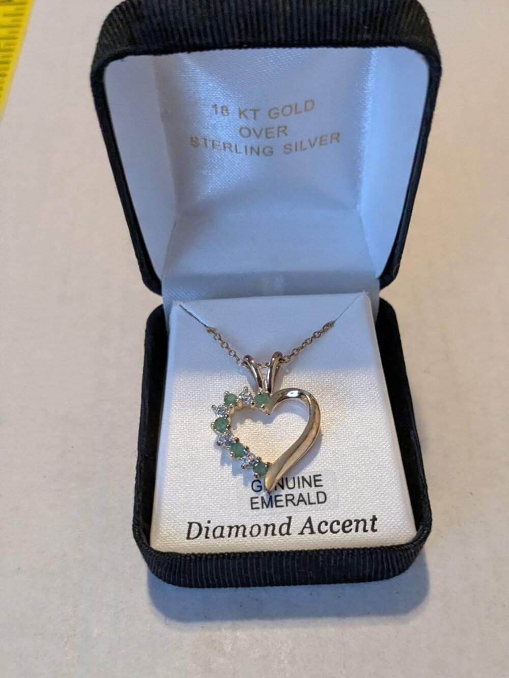 ROSS-SIMONS Genuine Emerald Diamond Accent Heart Gold Over Sterling Necklace